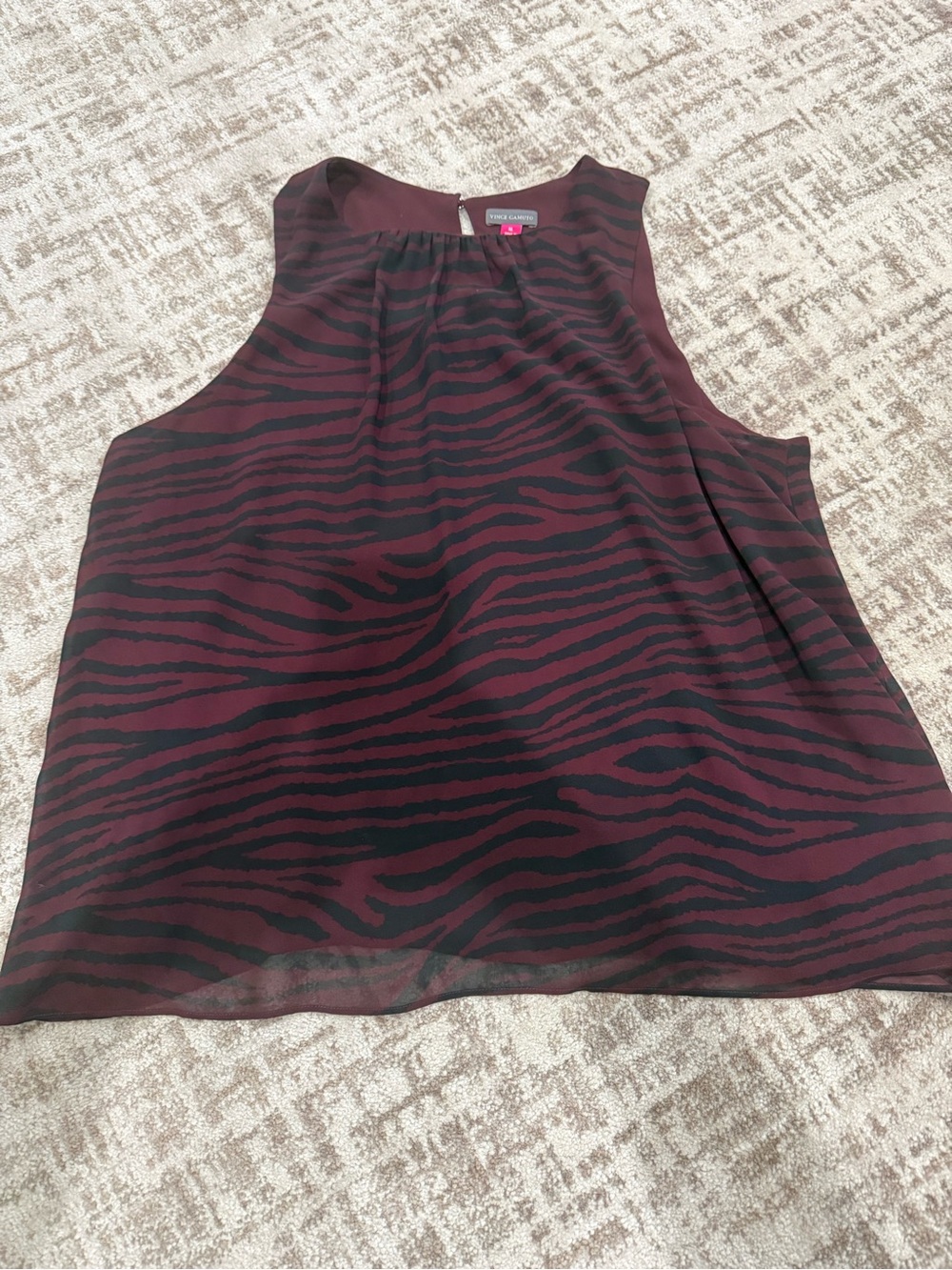 Vince Camuto Burgundy and Black Zebra Print Sleeveless Top Work Office Size XL